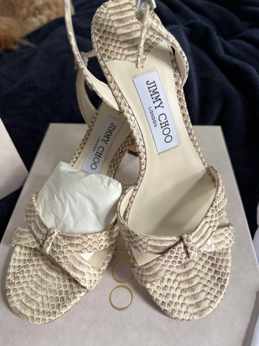 Jimmy Choo Cream Snakeskin-Effect Slingback Heels